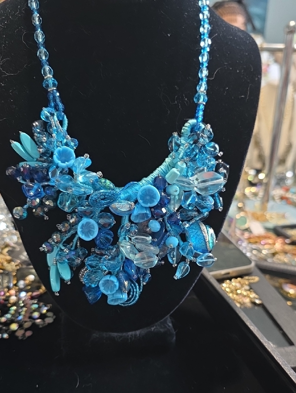 Statement Blue Cluster Bib Necklace - Women Jewelry
